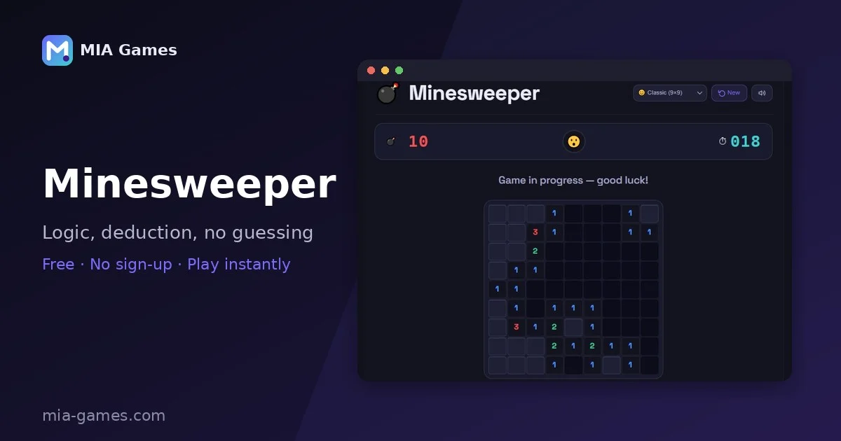 Screenshot of Minesweeper being played on MIA Games