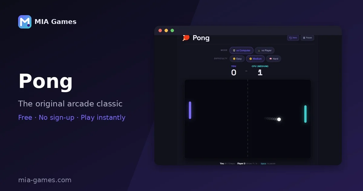 Screenshot of Pong being played on MIA Games
