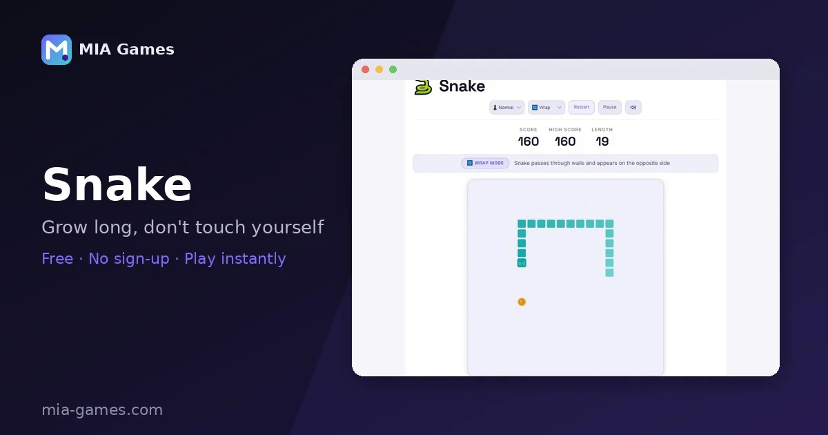 Screenshot of Snake being played on MIA Games