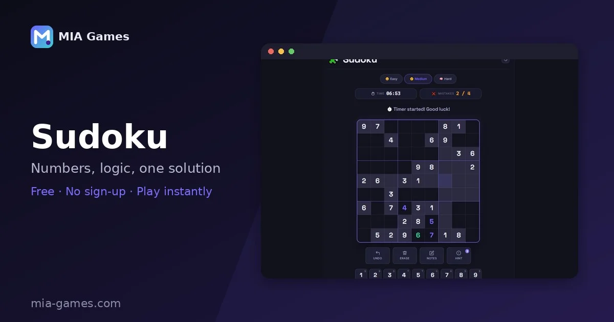 Screenshot of Sudoku on MIA Games
